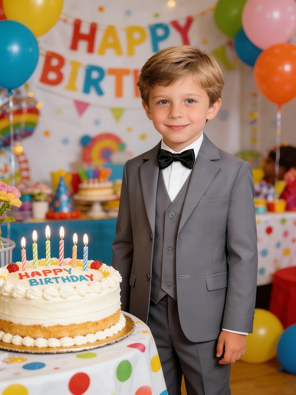 Boys Suit Kids 5 Piece Tuxedo Suit Set for Teen Boys Formal Dresswear