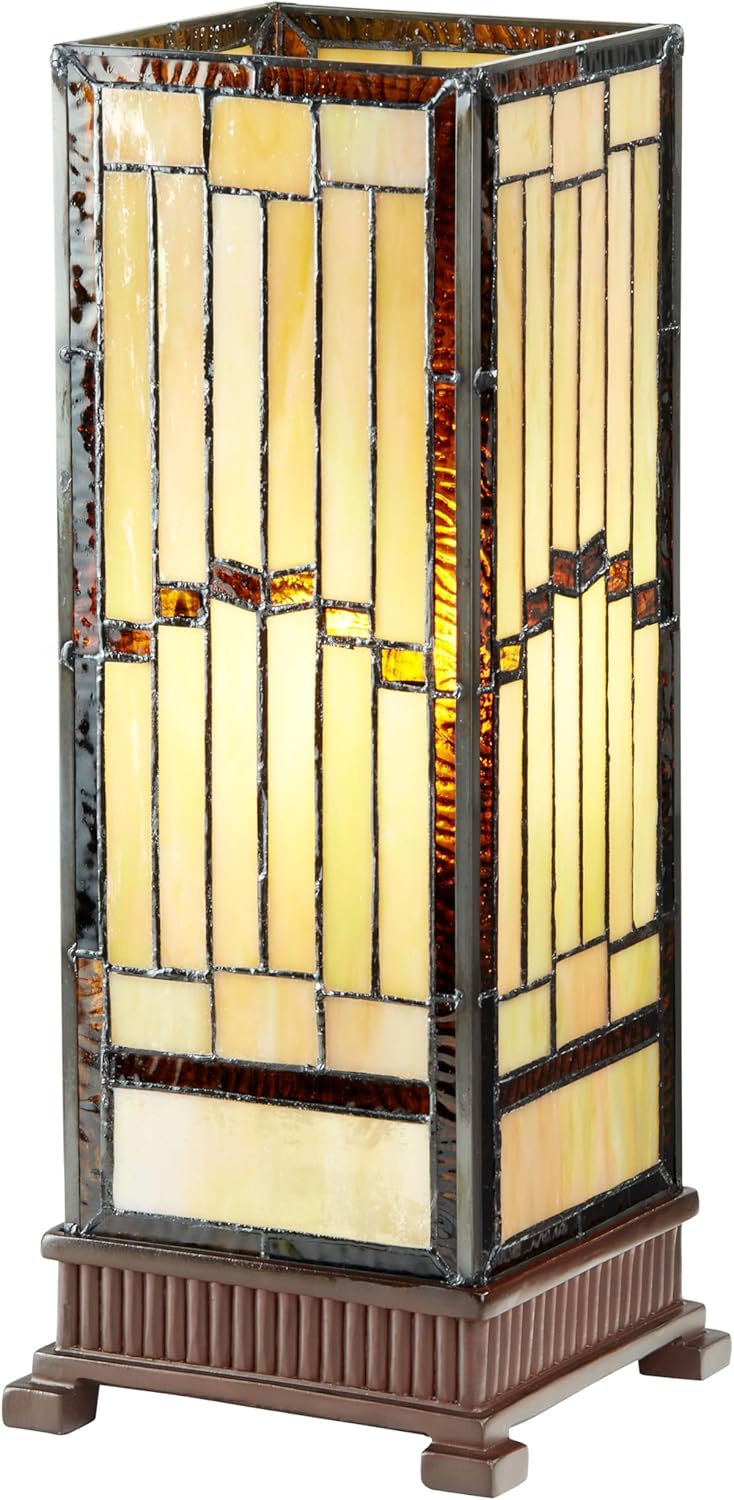 RIVER OF GOODS Rustic Stained Glass Table Lamp - 17.25” H - Vintage Table Lamp for Bedroom - Bedside Night Light Hurricane Lamp - Desk Lamps for Home Office - Tiffany Style