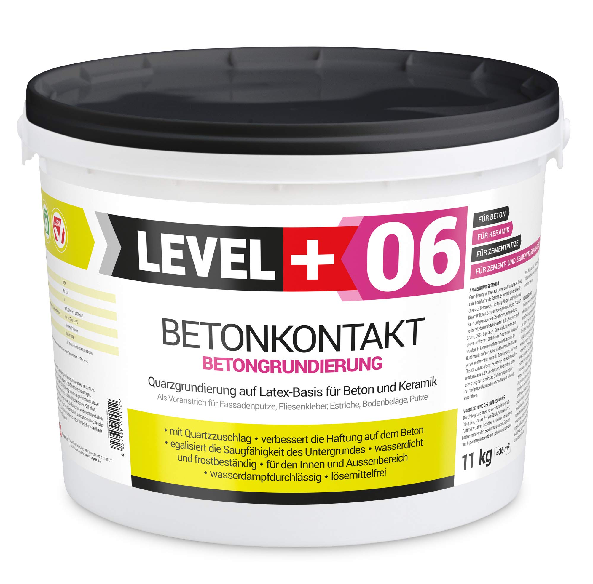 06 Betonkontakt Haftgrund mit Quarzsand für Beton & Keramik - Putzgrund und Haftbrücke für Innen & Außen - Grundierung für saugende und schwach saugende Untergründe - 11kg & Farbroller 10cm