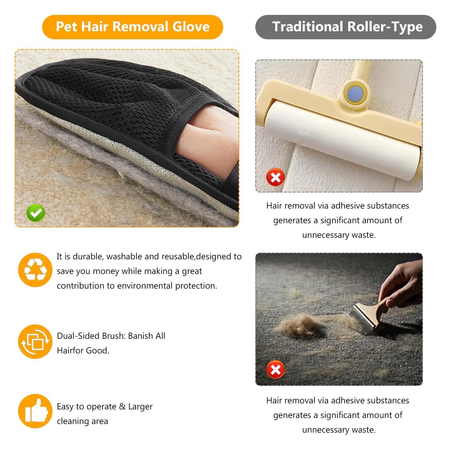 Lot de 3 gants d'épilation électrostatiques pour poils de chien, gants d'épilation des poils d'animaux, gants de toilettage double face, gants magnétiques pour chat