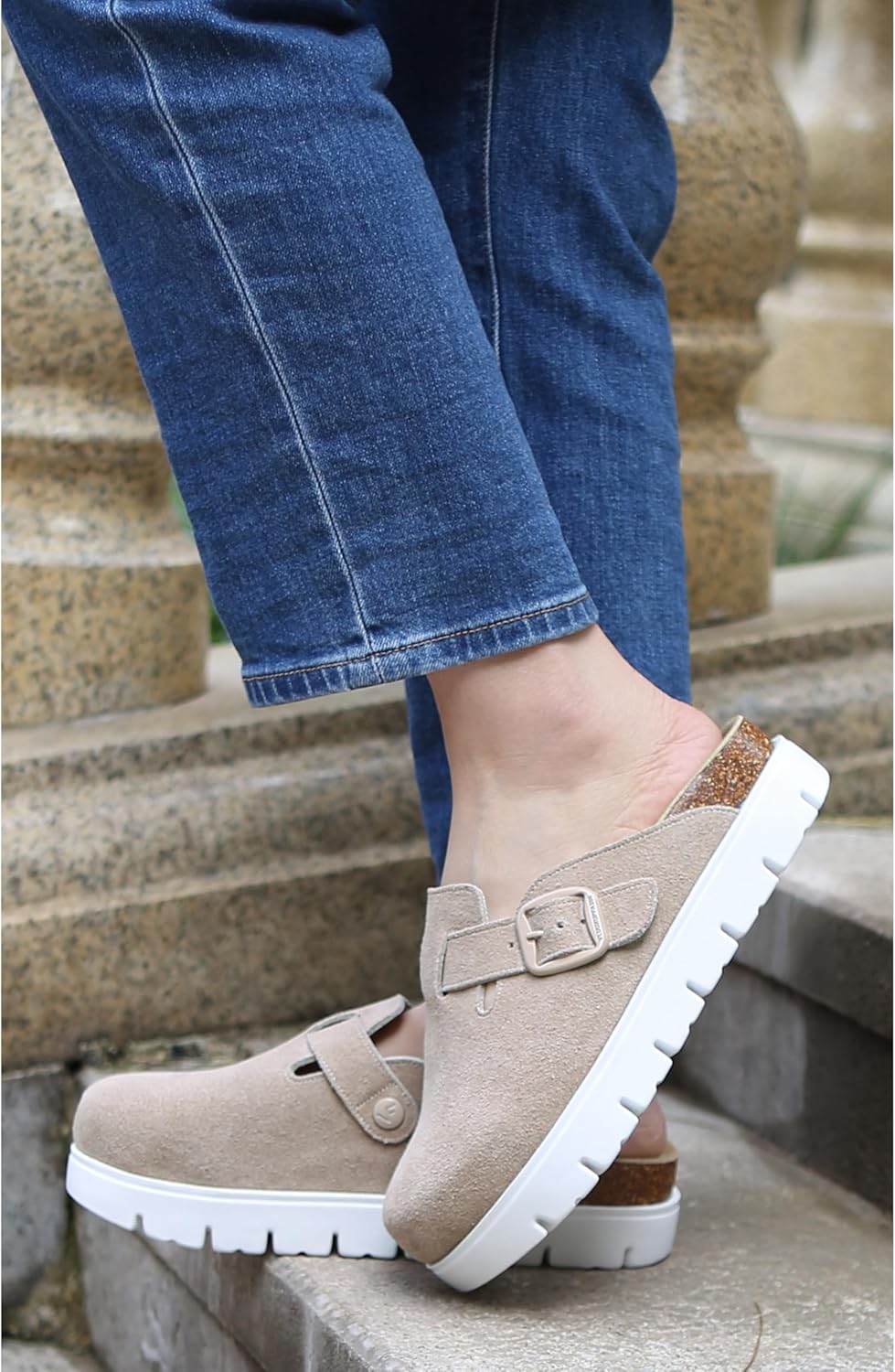 Genuine Suede Clogs for Women Platform Shoes，Leather Comfort Potato Shoes Chunky wi... - Image 4
