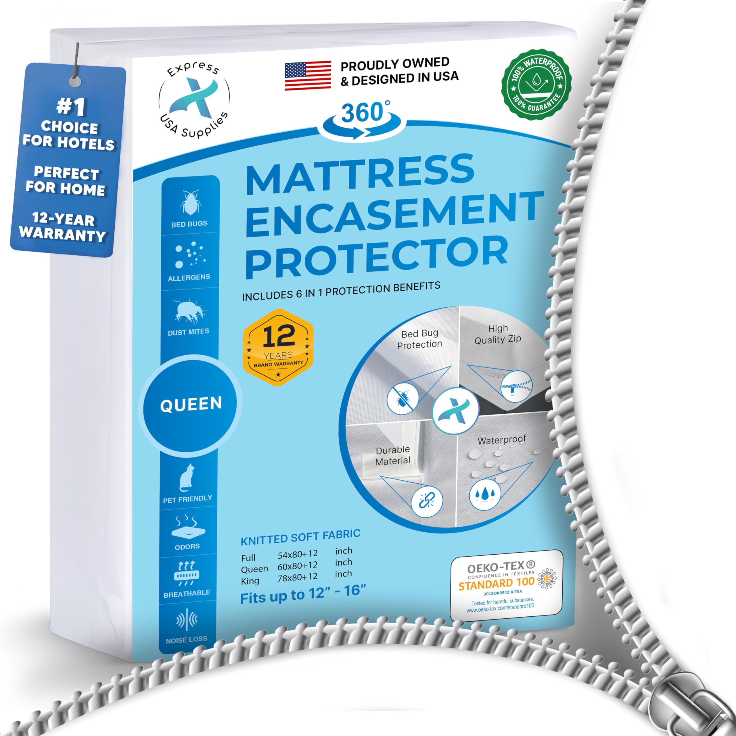 Express USA Supplies Heavy Duty Mattress Encasement Queen