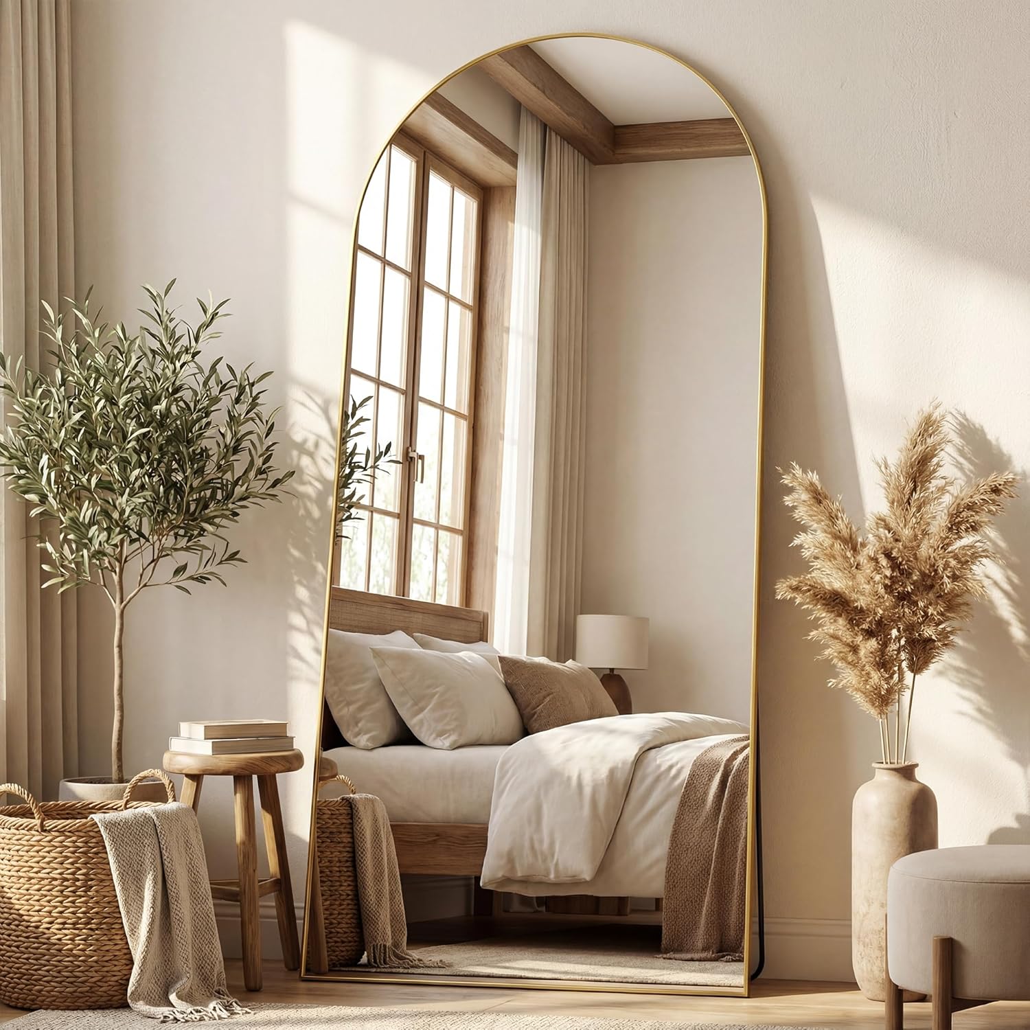 Antok Full Length Mirror, 76"x34" Floor Mirror, Arched Floor Standing Freestanding Arch Full Body Mirrors with Stand for Bedroom, Hanging Mounted for Living Room Cloakroom,Gold - Image 2