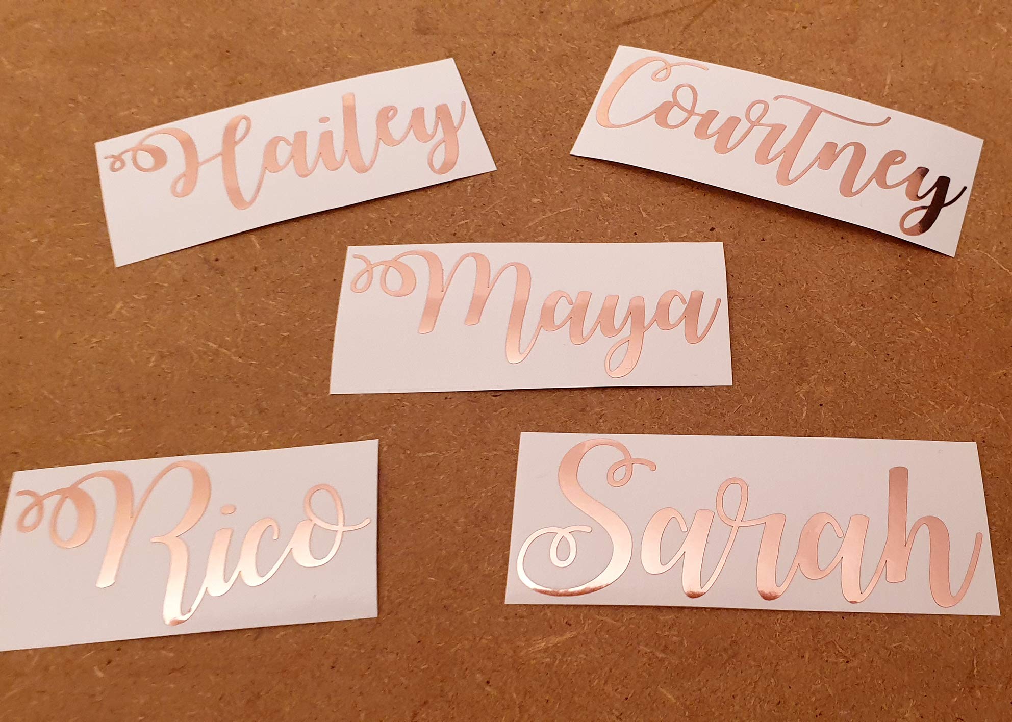 Curly Rose Gold Personalised Name Stickers for Weddings or other Events - Glass Bottle Wine