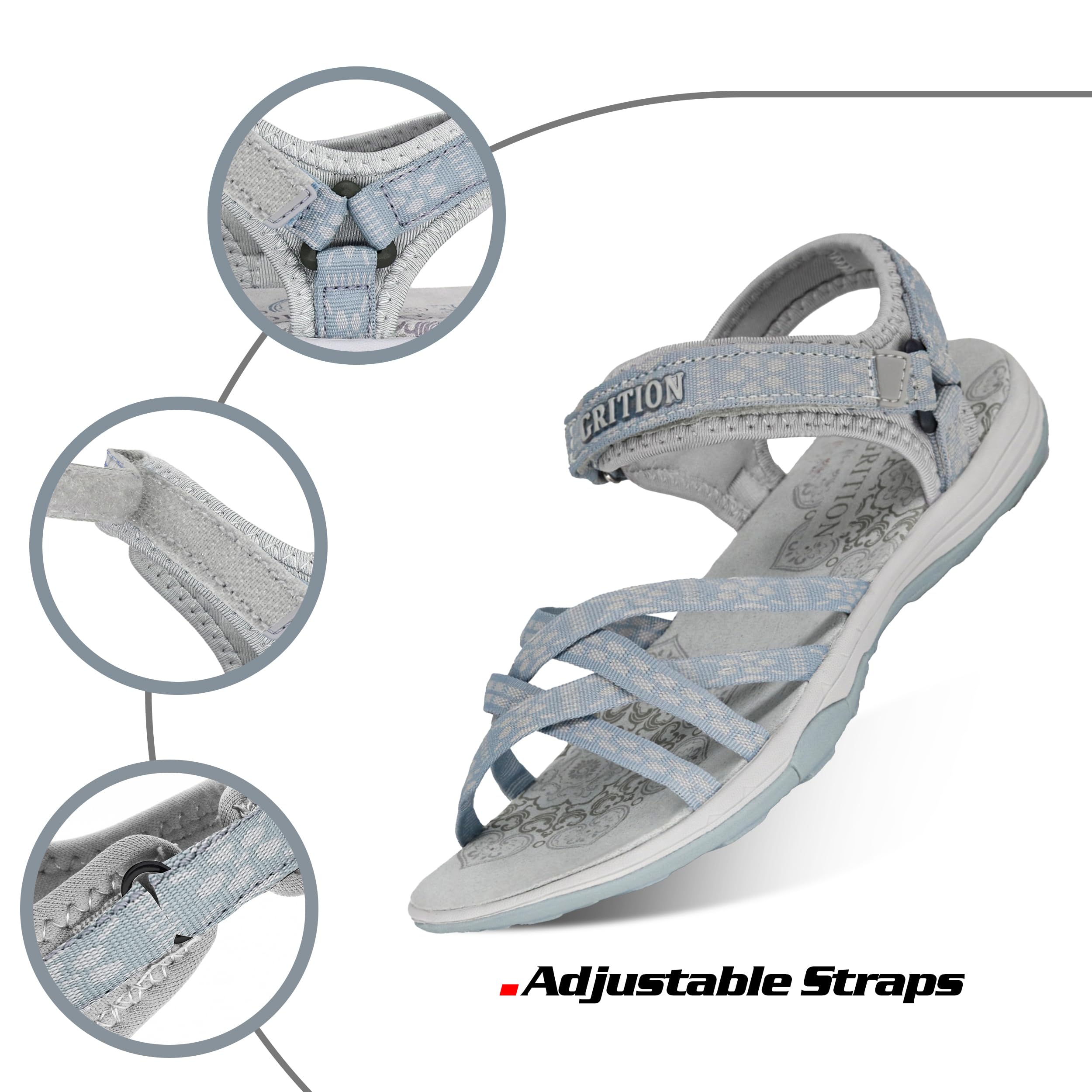 GRITION Sandalias Deportivas para Mujer, Sandalias de Verano para Senderismo Al Aire Libre para Señoras, Zapatos Planos Ajustables con Punta Abierta y Atados Cruzados