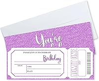 Vista 8 de Invitaciones de cumpleaños de 3 x 8 pulgadas – 20 tarjetas de invitación con purpurina rosa con 20 sobres – Boletos VIP estilo relleno de doble cara