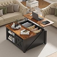 Vista 1 de DUMOS Mesa auxiliar, mesa central elevadora con almacenamiento, mesas cuadradas para sala de estar con estantes ajustables, mesa de centro de madera