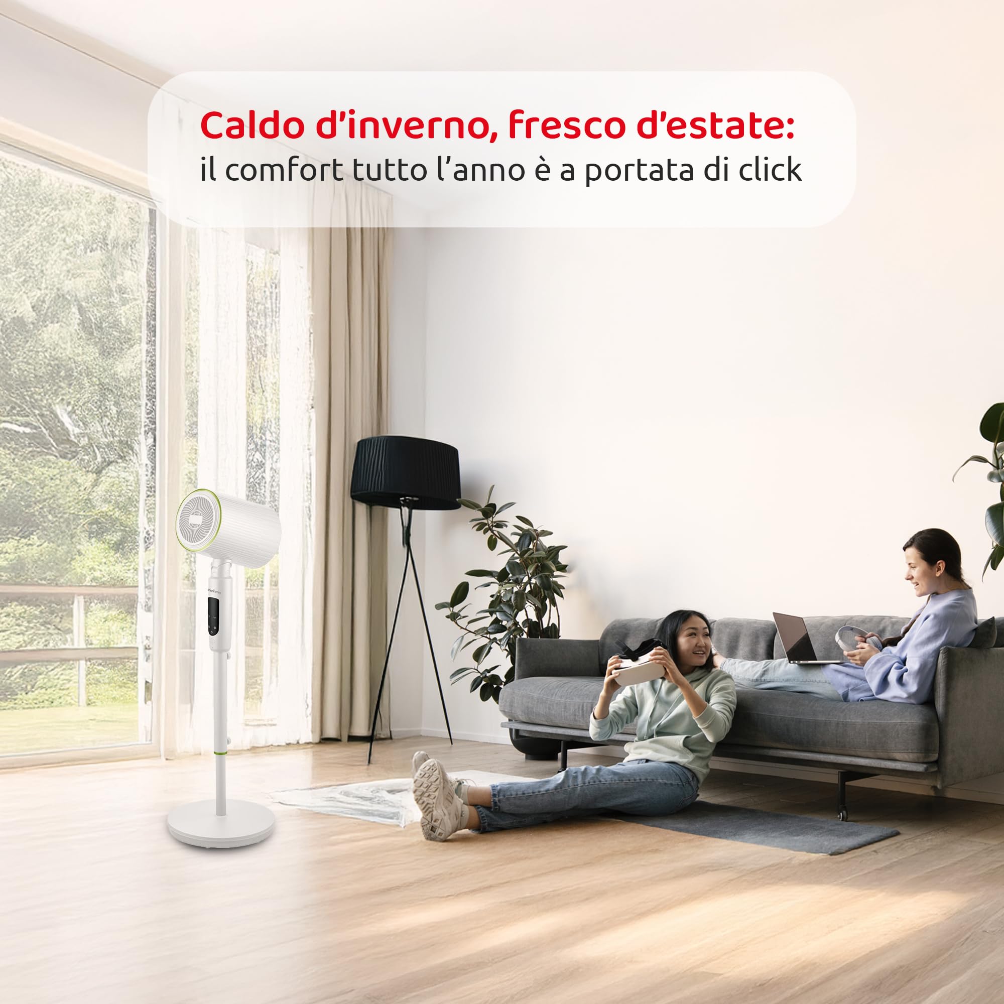 Melchioni Family | Termoventilatore da Terra con Telecomando, Funzione di Oscillazione e Up&Down, Regolabile, Ventilazione e Riscaldamento, Colore Bianco