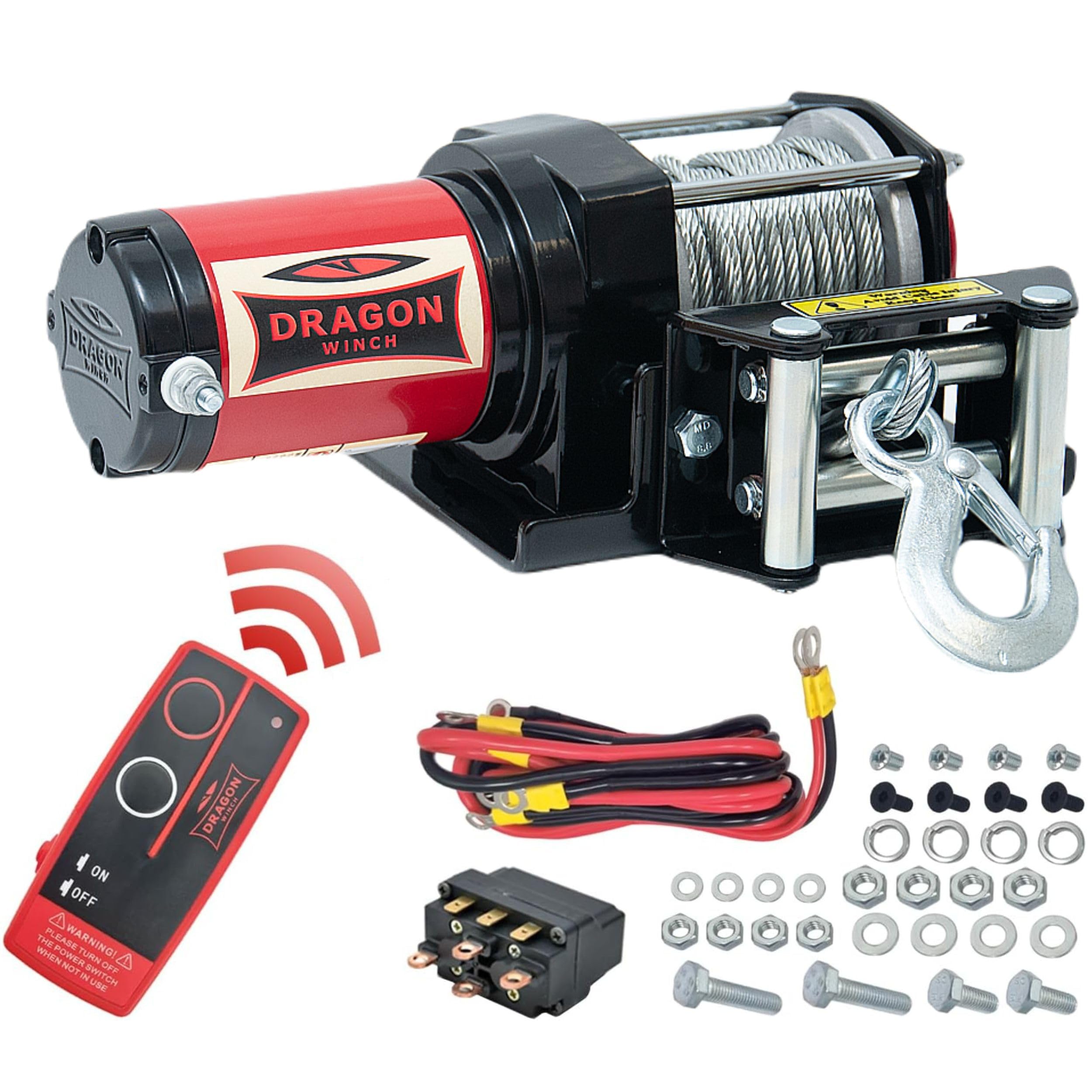DRAGON WINCH - Verricello Elettrico 12V 3000 lbs / 1360 kg Argano Elettrico Serie Maverick Cavo in Acciaio 10m per Aratri, Quad, ATV e UTV incluso telecomando senza fili + accessori per verricello