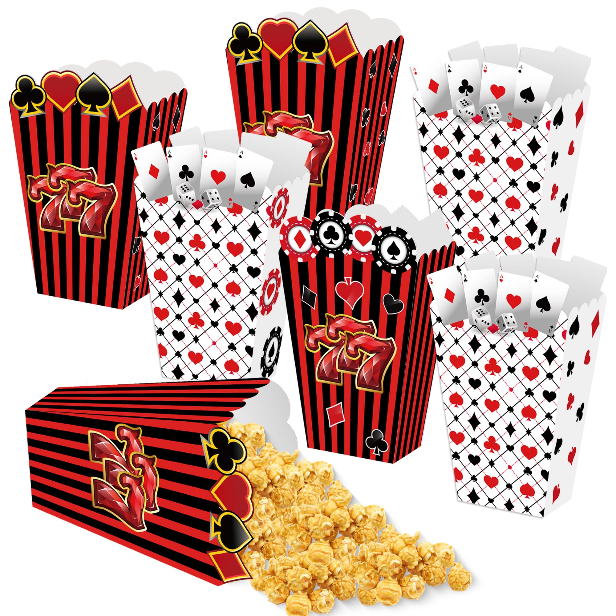 Las Vegas Popcorn Box 24 Pieces Casino Themed Birthday Party Popcorn Gift Box Poker Themed Birthday Decoration Kids Boys Girls Party Supplies