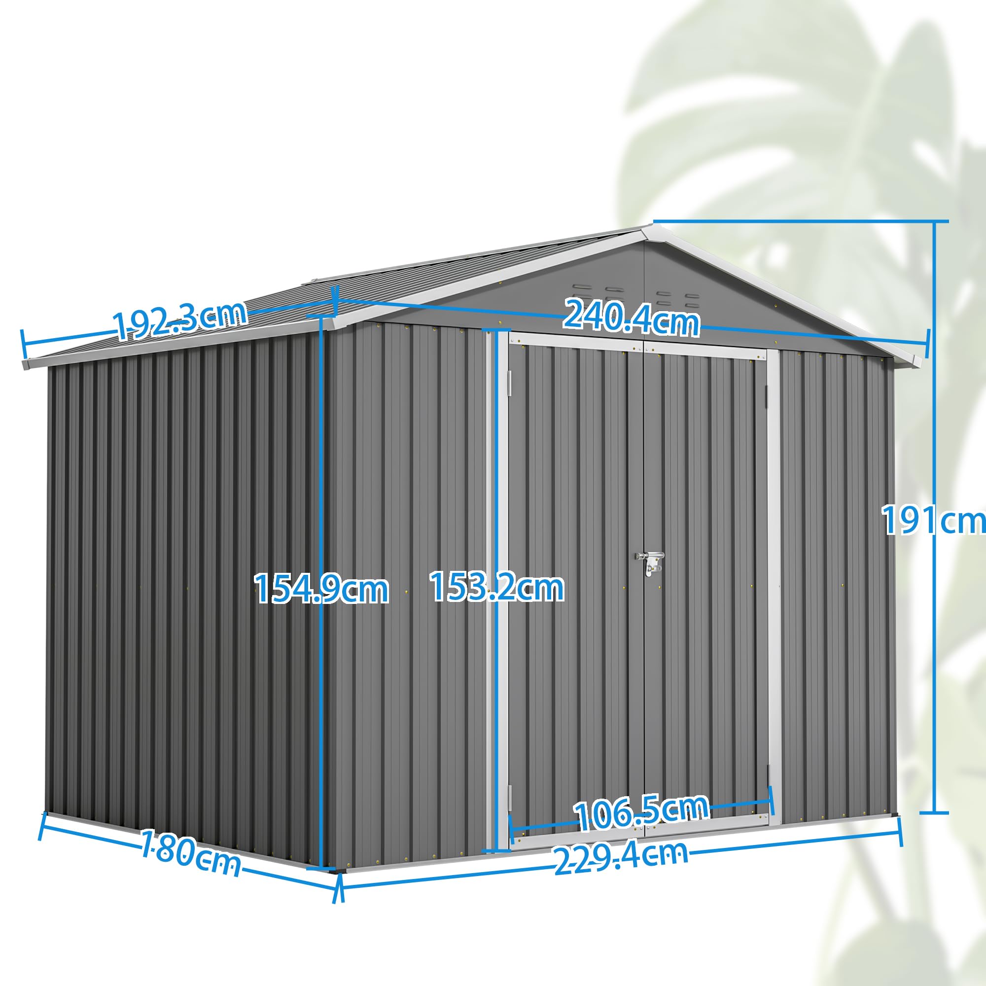 Thanaddo 8×6ft Gerätehaus Metall Groß Geräteschuppen 240x192x191 cm mit Fundamentrahmen, Wetterfest Gartenhaus mit Satteldach & Abschließbarer Tür, Gartenschuppen für Outdoor Garten Hinterhof, Grau