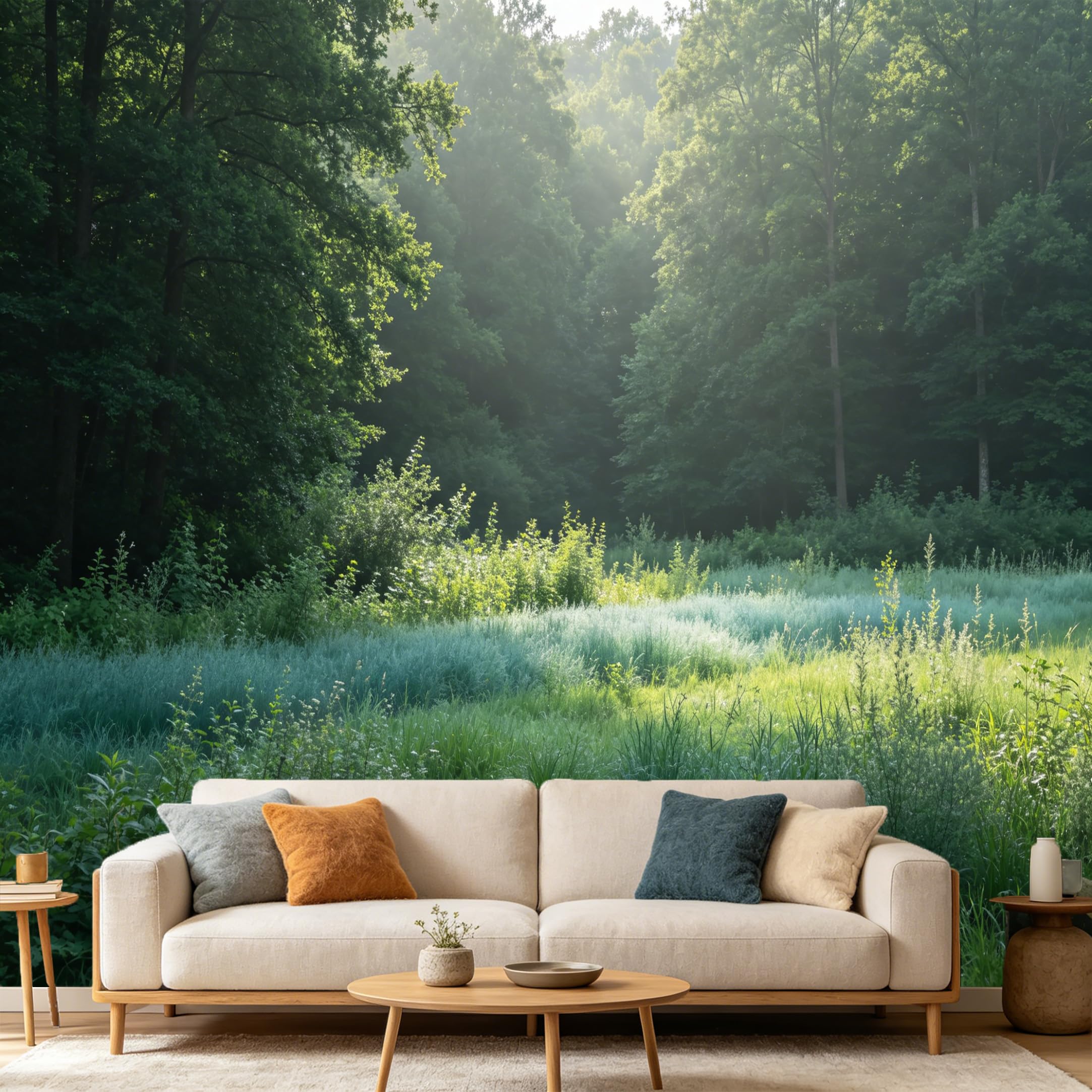 Custom Size Wall Mural Forest Landscape Sunbeams Morning Mist Nature Scenery SelfAdhesive Art Prints wall Fabric（No PVC） Removable Wallpaper Home Bedroom Decor