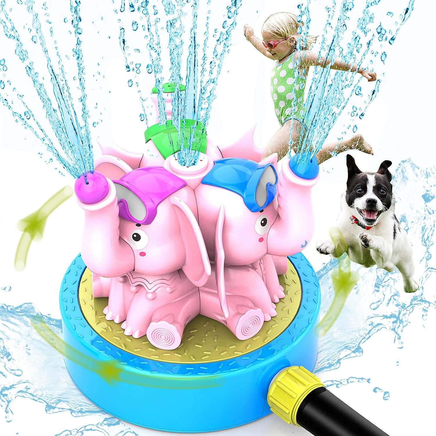 Kid Water Sprinkler Splash Play Toy for Yard for Toddler 1-10 Years Old Boy and Girl Summer Fun, Elephant Wiggle Sprayer Compatible with 3/4in Garden Hose - Sprays Up to 10ft High and 16ft Wide - Pink