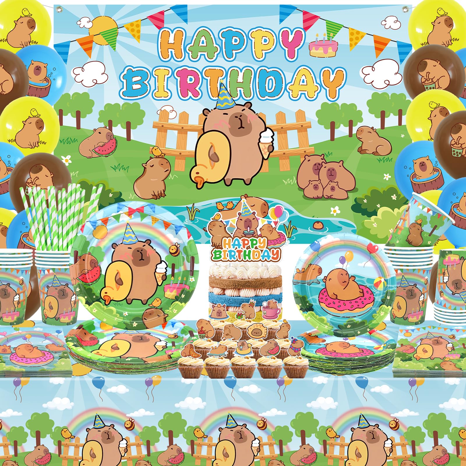 Set Festa Capybara Per 10 Ospiti - Tovaglia, Piatti, Tazze E Palloncini - Foto 5