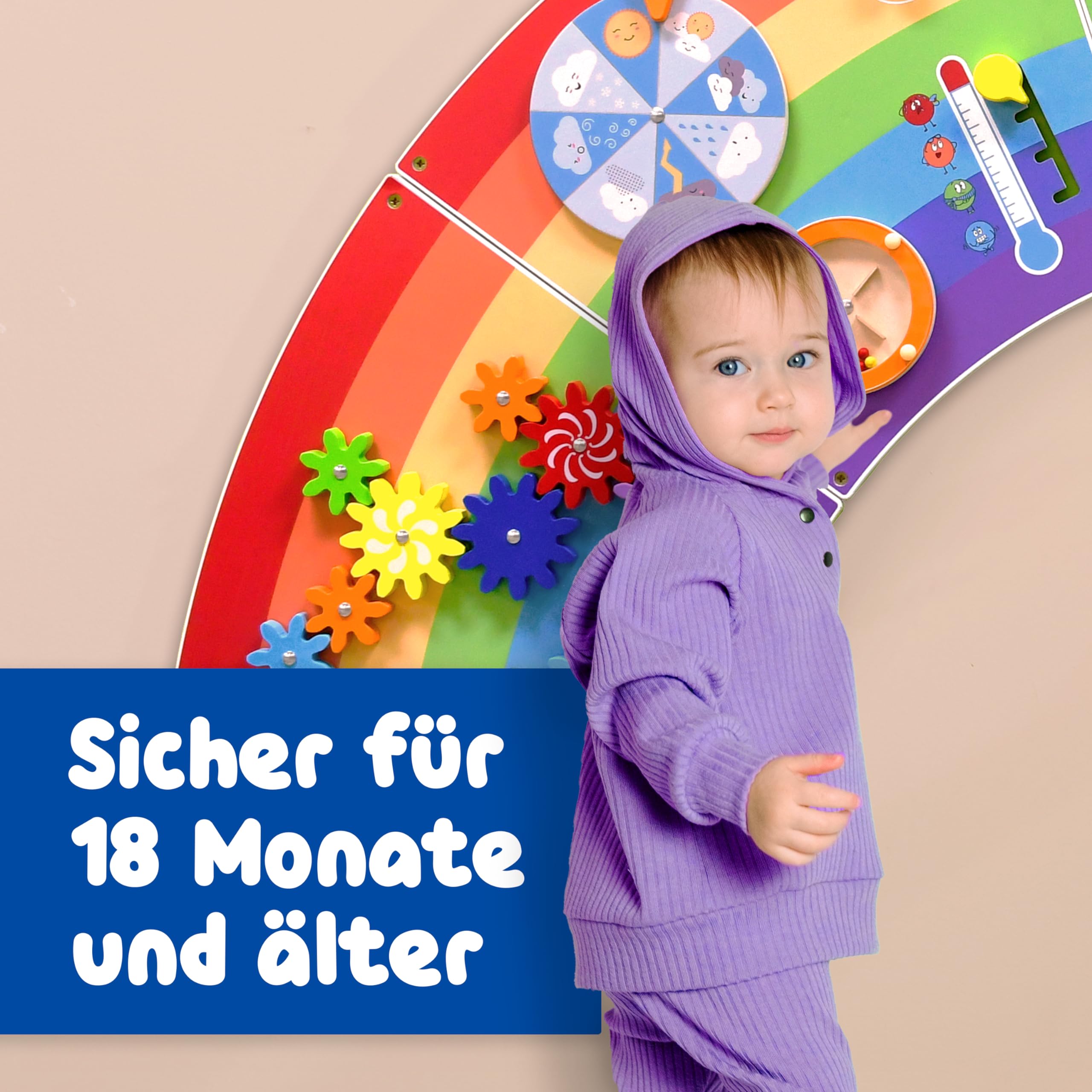 SPARK & WOW Regenbogen Spieltafel und Aktivitätscenter - Alter 18M+ - Sensorisches Wandspielzeug - 10 Aktivitäten - Aktivitätsbrett - Kindzimmer Dekoration | Sensorisches Wandspielzeug, 10 Aktivitäten, Aktivitätsbrett, Kindzimmer Dekoration