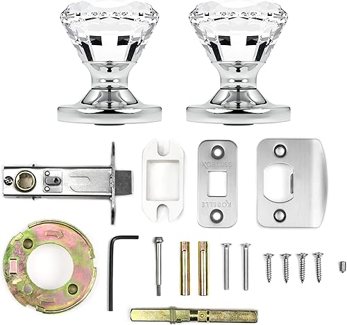 Miniatura 10 de Perillas de puerta de cristal brillante redondo de diamante de paso roseta redonda de cromo pulido