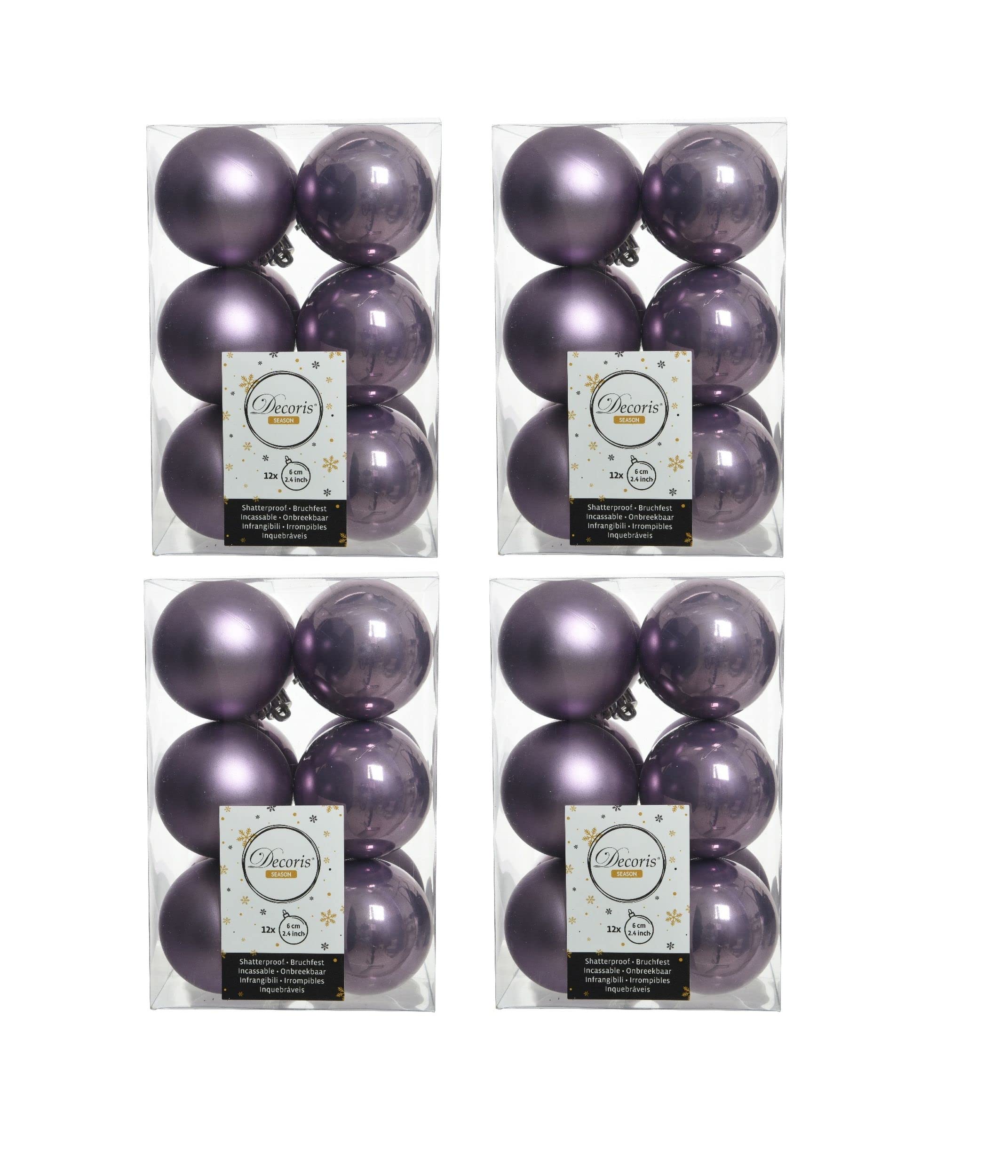 Shop4allsorts Heather 48 Lilac Christmas Baubles 6Cm Shatterproof Tree Ornaments Shiny Matt Decs