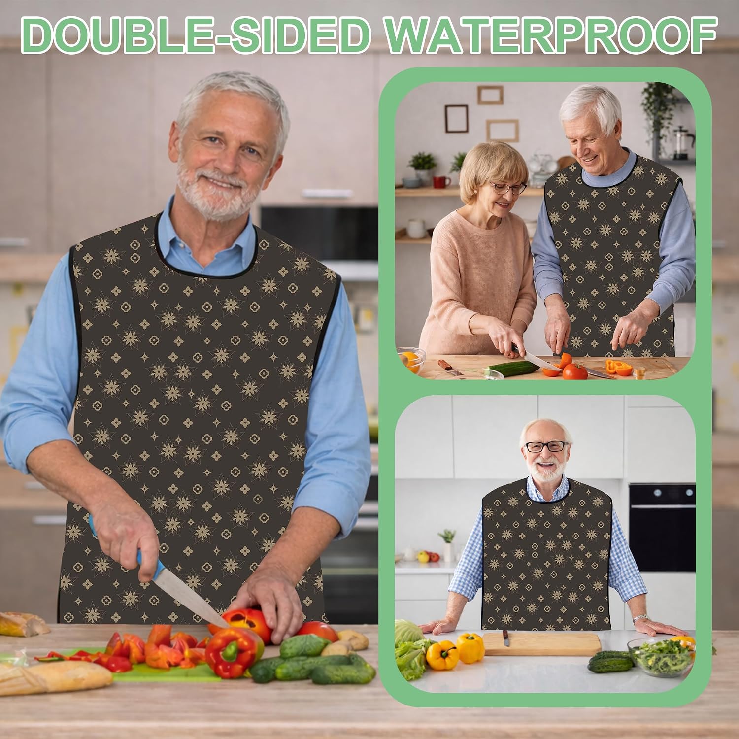 SPRING SEAON Extra Large Waterproof Adult Bib for Eating, Adjustable Neck Clothing Protector for Men & Women