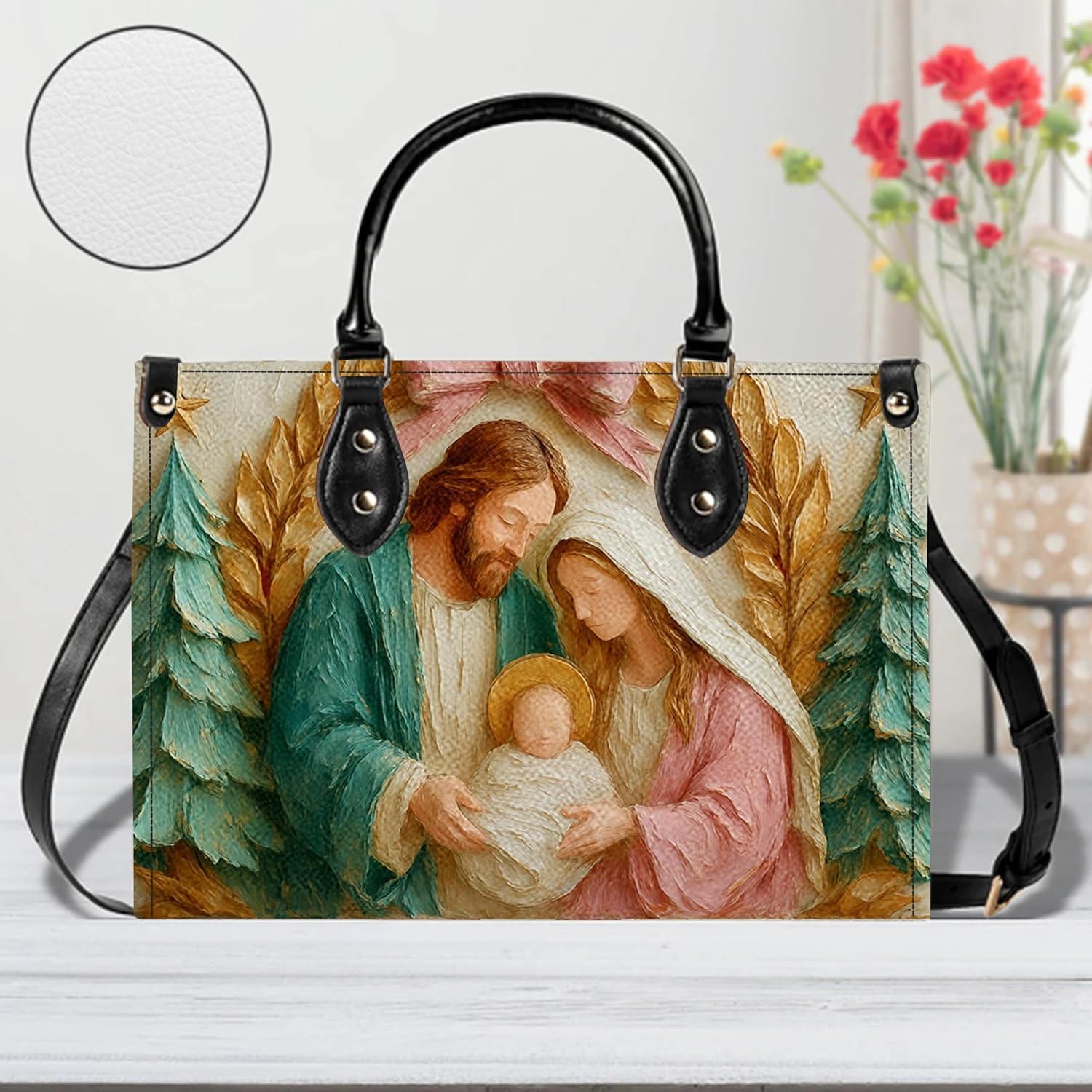 Personalized Christmas Leather Bag, 3D Inflated Handbag with Adjustable Strap, Custom Name Holiday Purse for Women Mom - Image 4