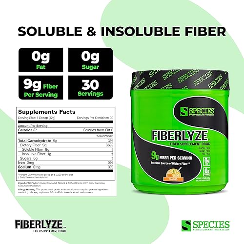 Miniatura 3 de Species Nutrition Suplemento de fibra Fiberlyze, polvo de fibra soluble e insoluble a base de psyllium para colon saludable, funciones digestivas