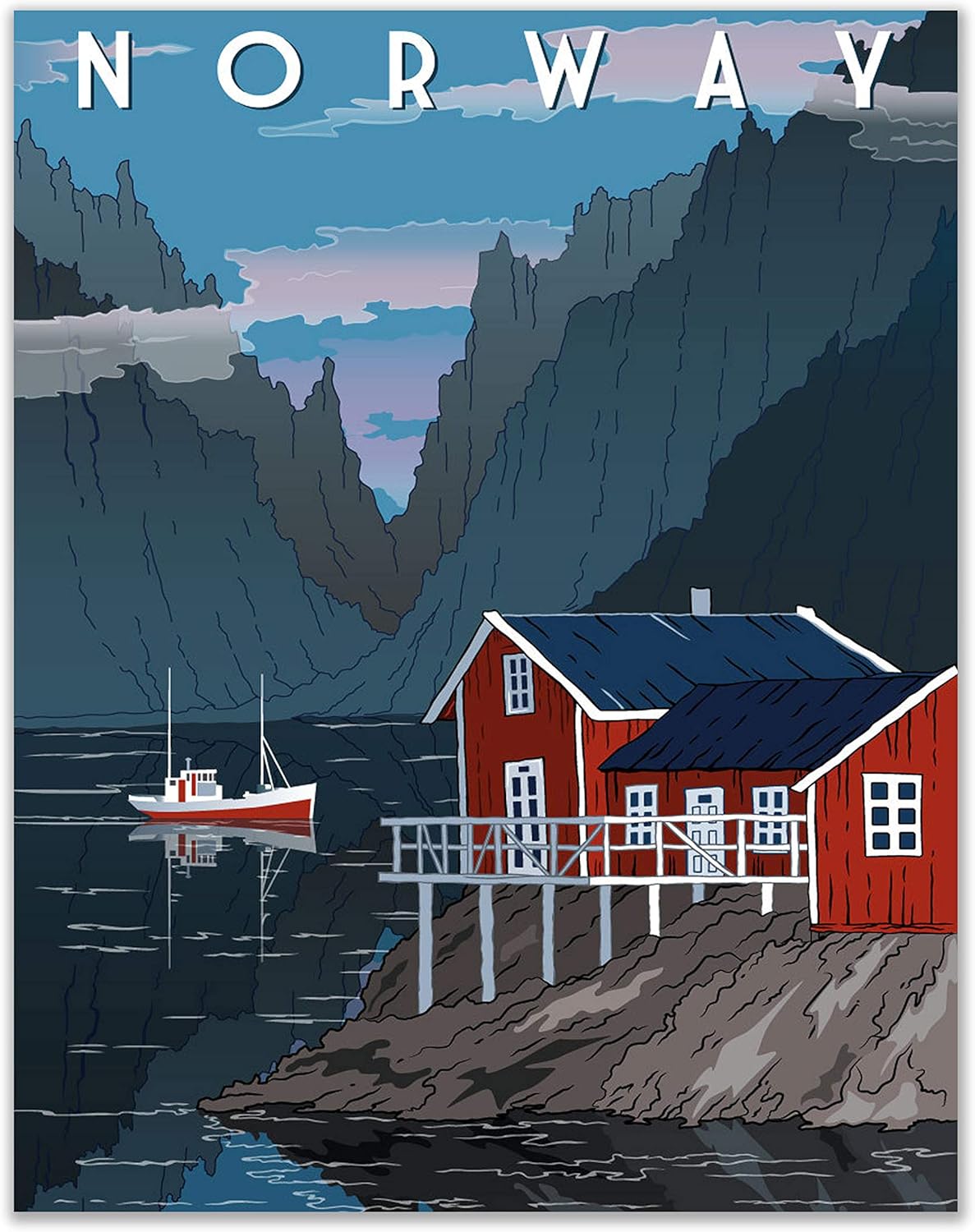 Norway Travel Poster - Set of 1 (11 inches by 14 inches) Retro Vintage Nordic Art Print