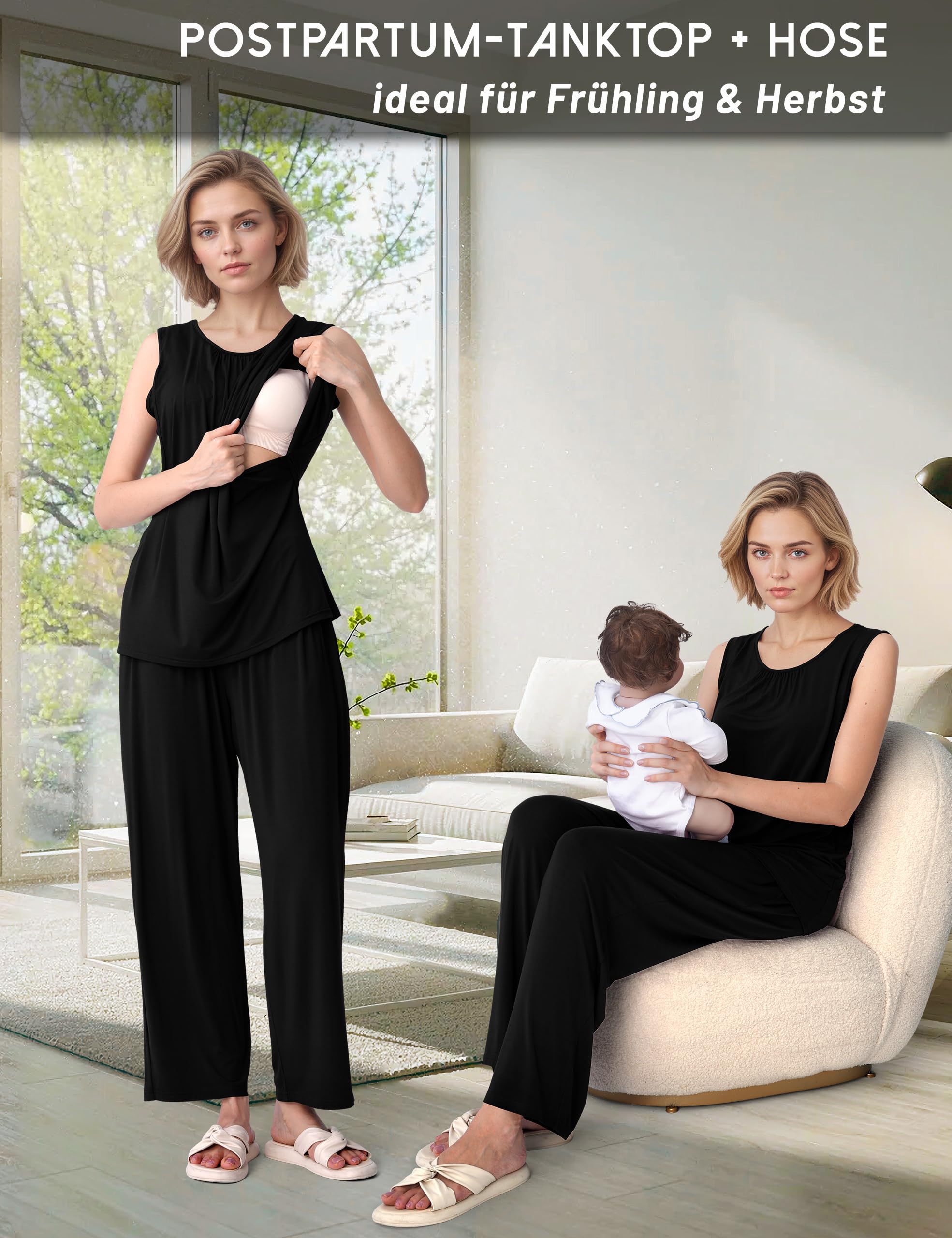SUNNYBUY Pigiama da allattamento da donna, 3 pezzi, con top, pantaloni e vestaglia, ideale per gravidanza, letto settimanale e clinica