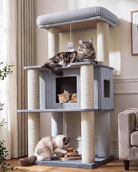 Maine Coon Cat Tree for Large Indoor Cats, Cat Tower, Stable Base