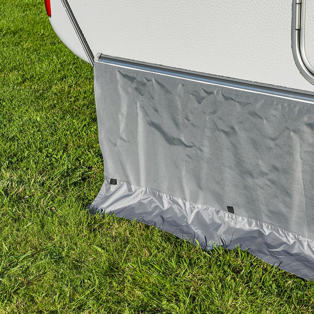 Campout Windblende mit Staufächern - 50 x 800 cm - Zugluftstopper - Zugluftstopper – Zugluftstreifen – Bis zu 50 cm Höhe – 2 Aufbewahrungsfächer – Inkl. Zeltpflöcke & Aufbewahrungstasche