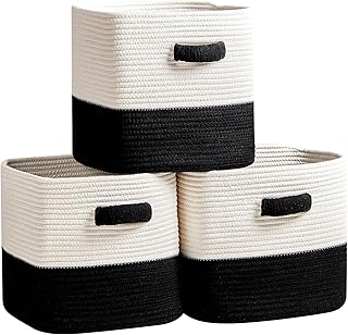 Storage Cube Baskets for Organizing-3 Pack - 11 inch Square Baskets for Cube Storage Closet Storage Bins- Woven Cube Storage Bins for Shelves- Cube Drawer- Ideal for Toy Storage |White & Black