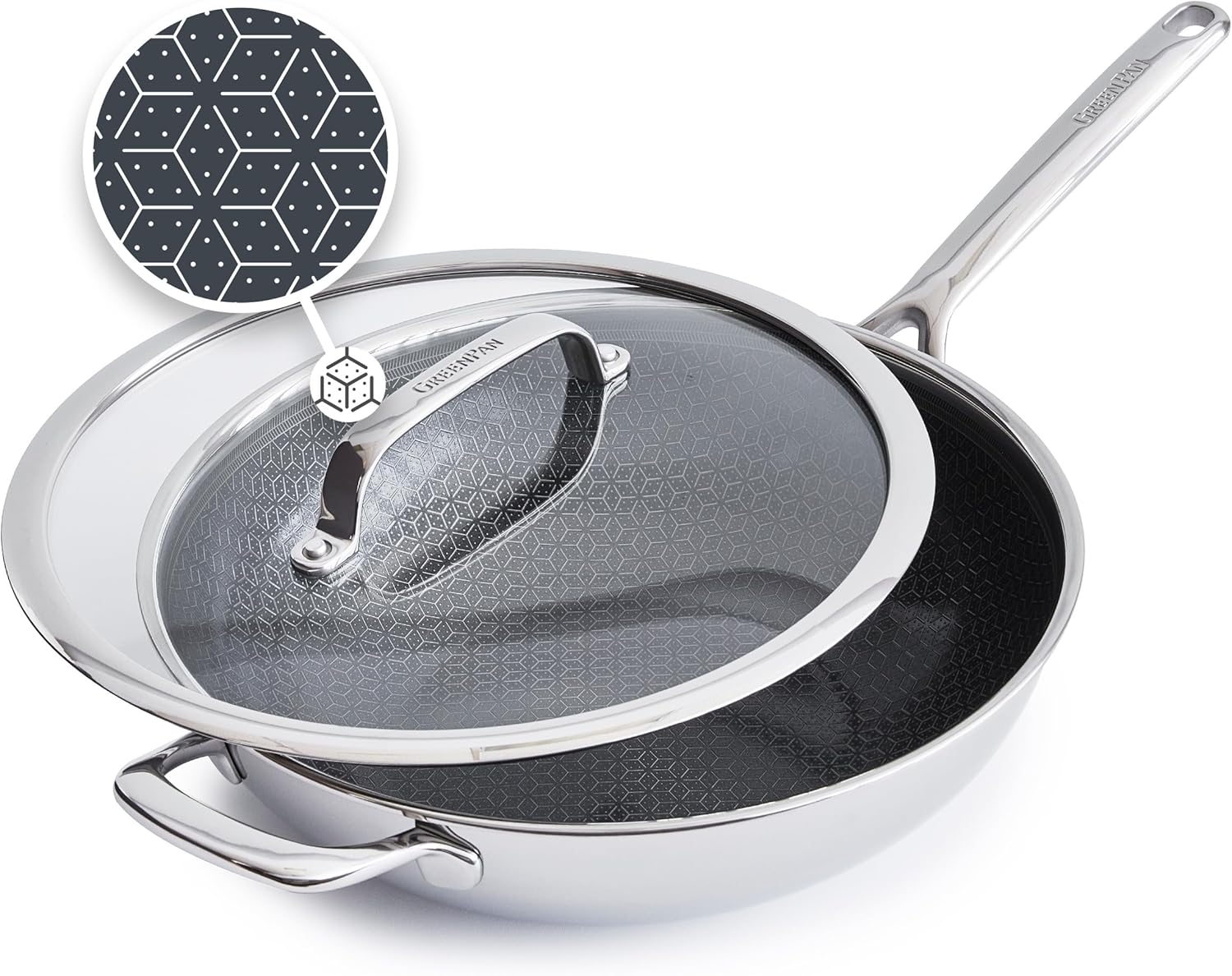 GreenPan Spectra 12" Wok Pan with Lid, Hybrid Tri-Ply Stainless Steel, PFAS-Free Ceramic Nonstick Textured Cooking Surface, Induction Cookware, Diswasher Safe, Oven & Broiler Temp to 850˚F
