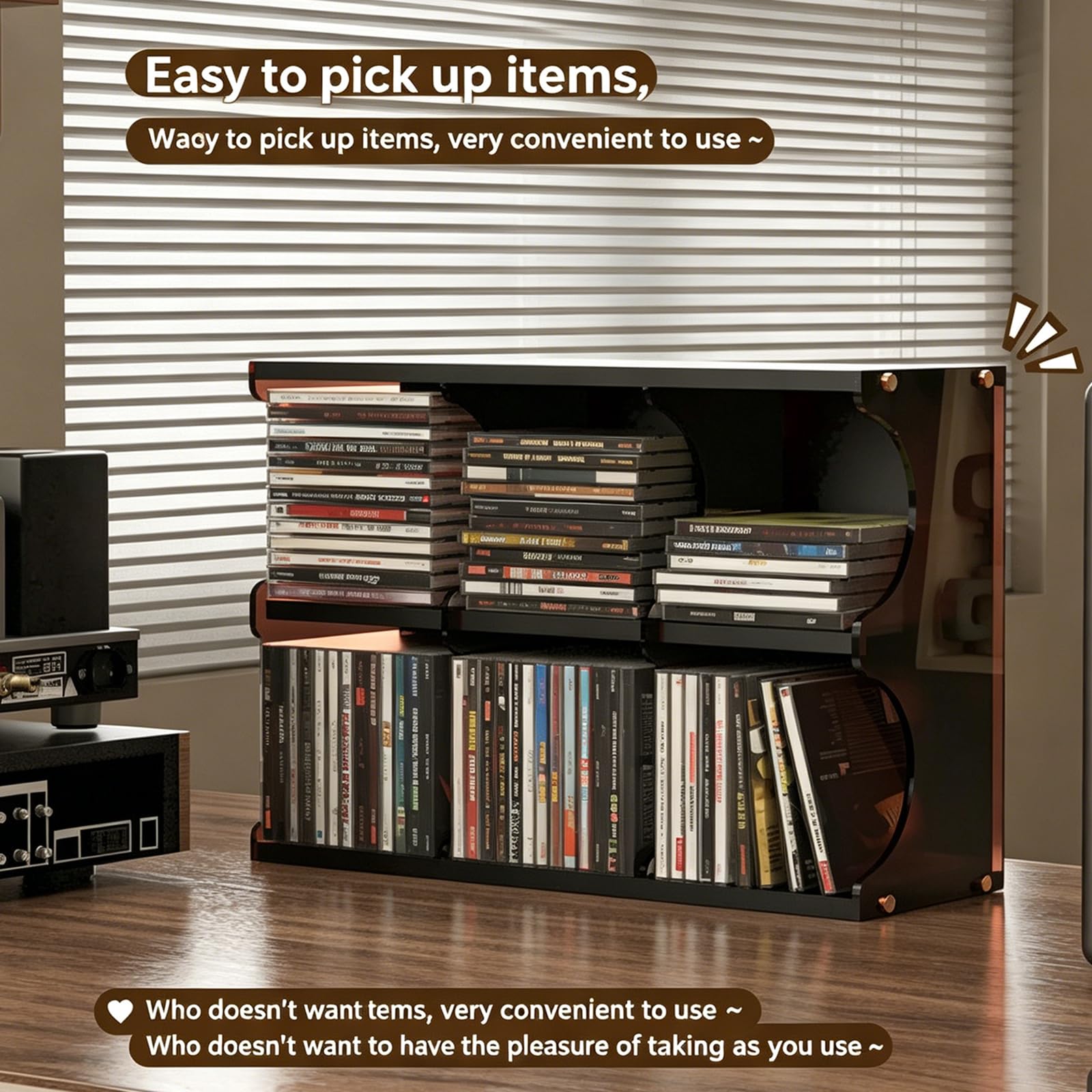 Mobiletto porta CD, a 6 scomparti, organizer a 2 ripiani per 60 CD, facile da installare, mobili in legno per album, giochi, cassette e oggetti da collezione