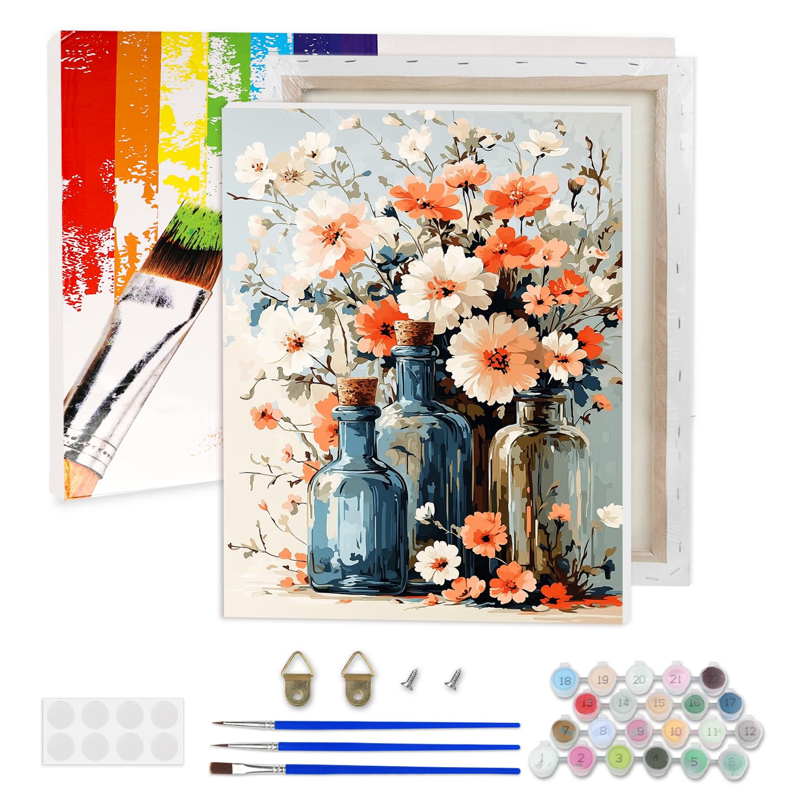 Kit De Pintura Por Números Para Adultos – Flores Con Marco 30x40 Cm – Incluye Lienzo, Pinceles Y Pintura Acrílica – Relajante Y Fácil, Ideal Para Principiantes