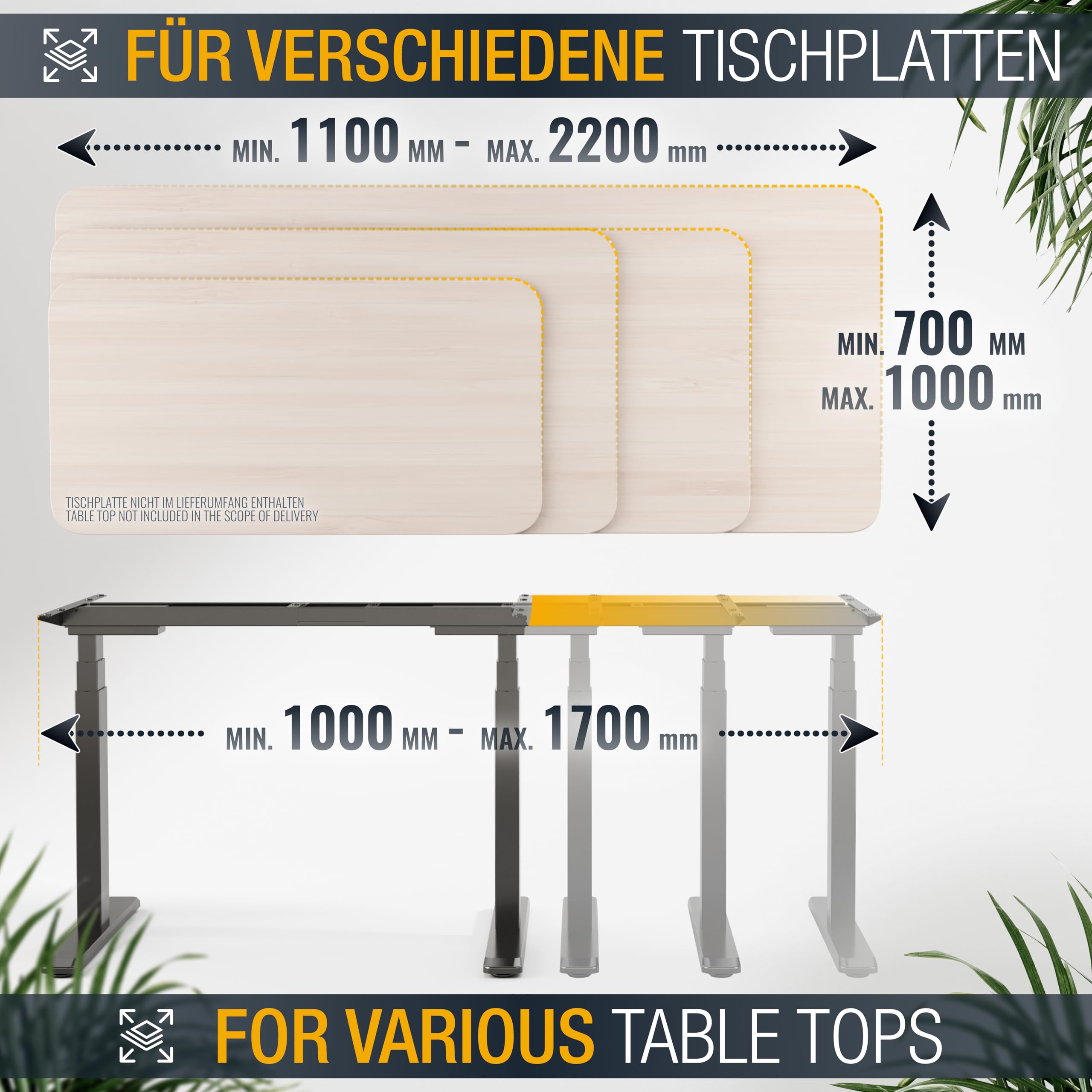 RICOO Höhenverstellbarer Schreibtisch elektrisch WM0623-B Bürotisch Gestell mit 2 Motoren ohne Tischplatte Computer Tisch Büro Arbeitstisch Rahmen schwarz