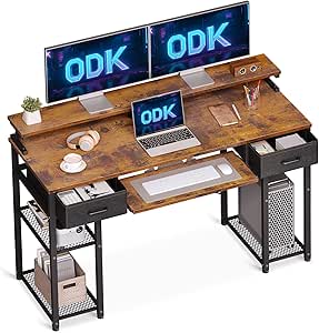 ODK Bureau met omkeerbare plank, computertafel met schermstandaard en ODK Bureau met omkeerbare plank, computertafel met schermstandaard en