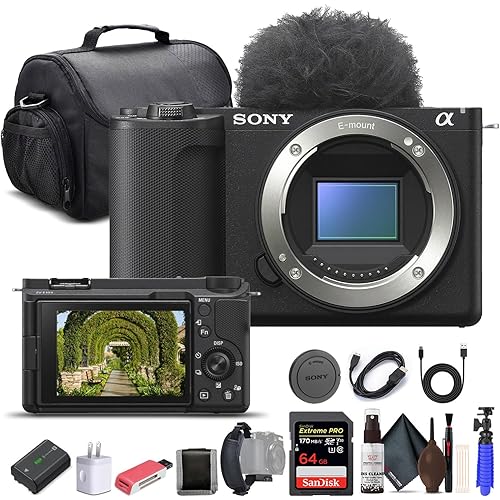Sony Alpha ZV-E10 II Mirrorless Camera (Body Only, Black) (ZVE10M2KB), 64GB Memory Card, Bag, Card Reader, HDMI Cable, Flex Tripod, Hand Strap, Memory Wallet, Cleaning Kit