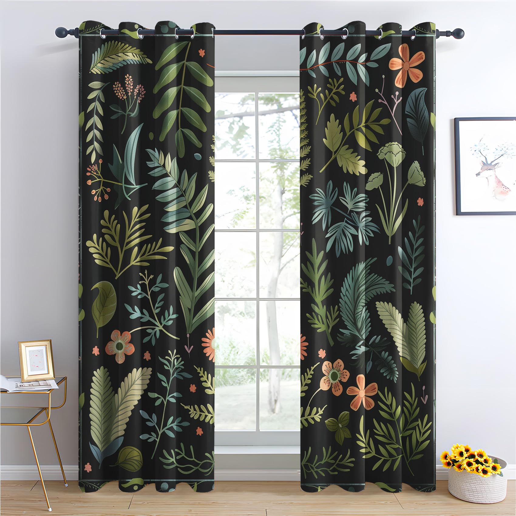 Rideau plante verte pour decoration chambre et salon