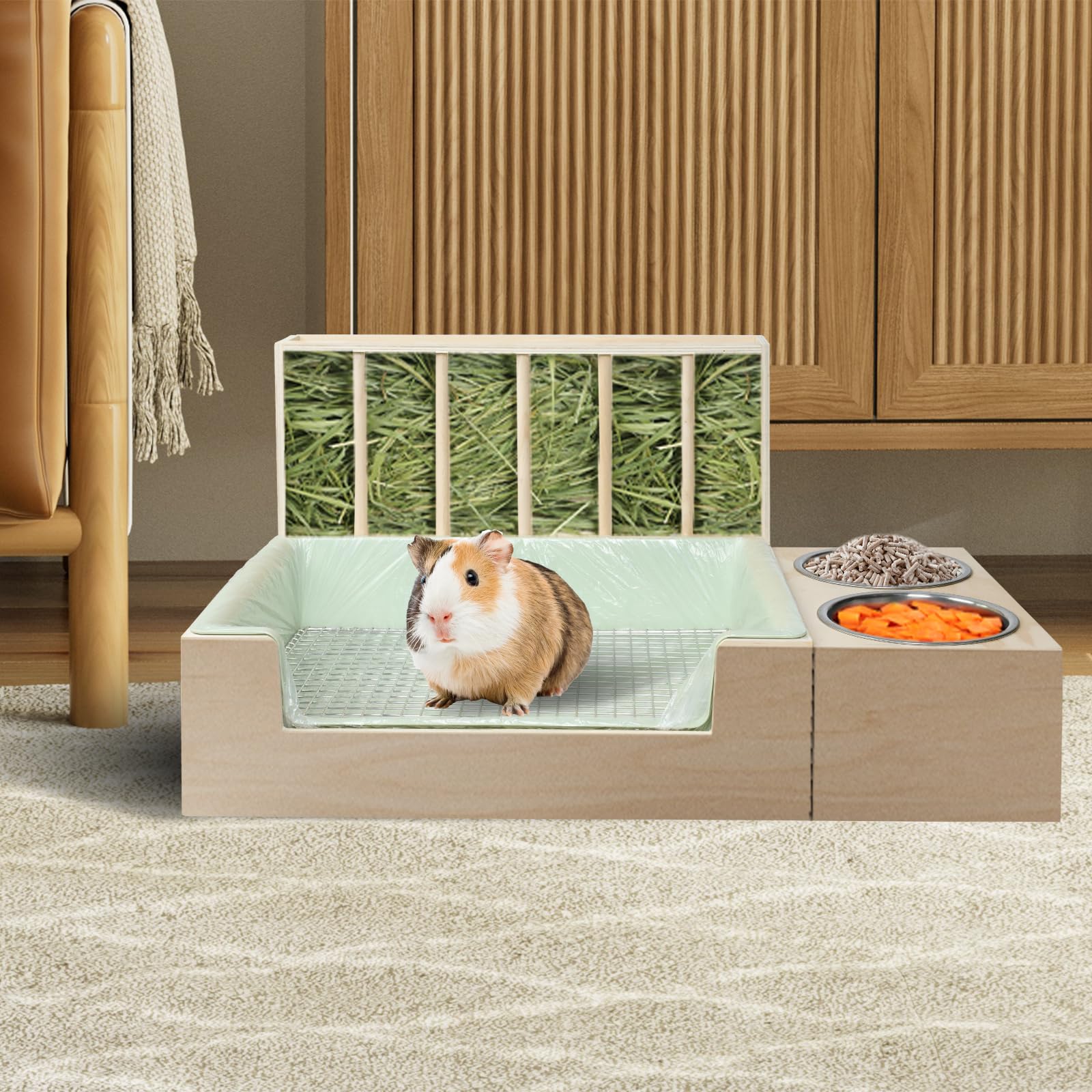 3-in-1 Steel Grids Rabbit Litter Box with Hay Feeder & Waste Collection – Bunny Toilet Training Kit, Large Plastic Potty for Rabbits, Guinea Pigs, Small Animals – Easy Clean, Durable, Odor Control - image 7