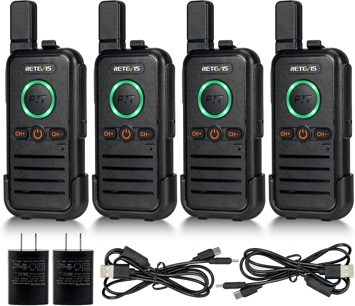 Retevis RB45 Walkie Talkies 4 Pack, Two Way Radio Long Range Rechargeable, Dual PTT, 2-in-1 USB-C Charging Cable, Small, Mini,16 Channel Walkie Talkie for Adults Skiing Camping School Restaurant Car