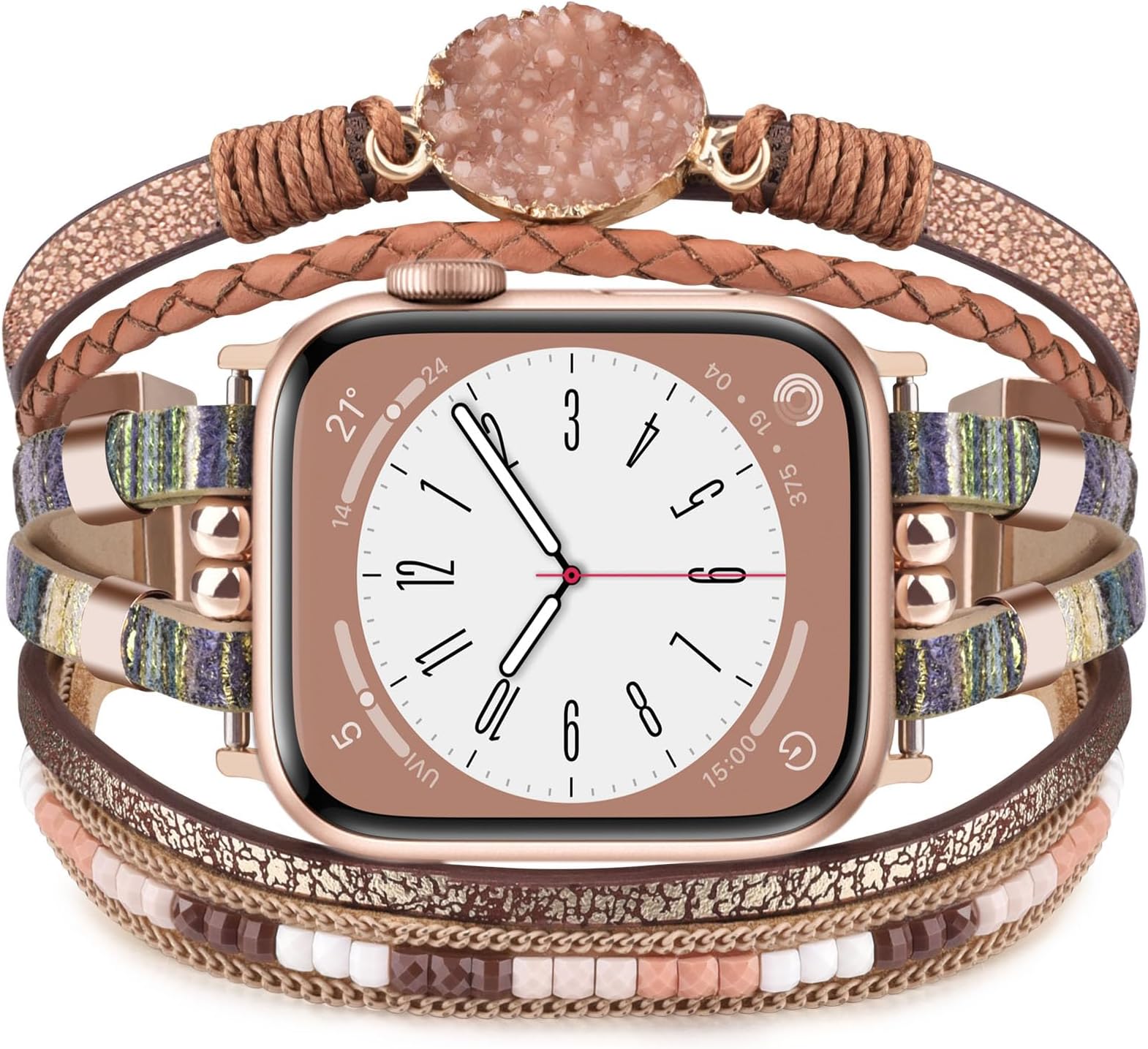 KOREDA Boho Leather Bracelet Compatible for Apple Watch Band 38mm 40mm 41mm 42mm 44mm 45mm 46mm Series 11 10 9 8 7 SE Women, Handmade Multilayer Wrap Beaded Jewelry Apple Watch Strap for iWatch Series 6/5/4/3/2/1