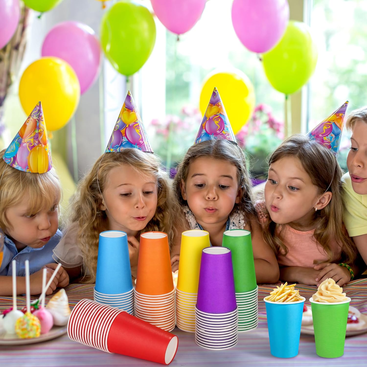 Kochorie 100 Pack 12 Ounce Disposable Rainbow Paper Cups, Colorful Party Cups, Drinking Birthday Cups for Holiday Party Supplies DIY Crafts, 6 Colors - Image 7
