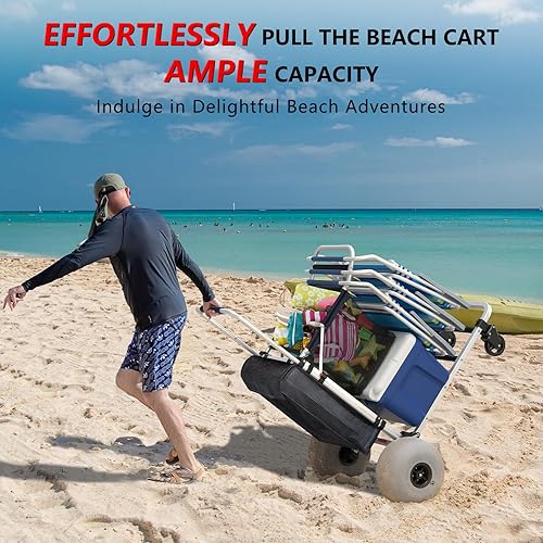 Miniatura 2 de GDLF Carrito de playa para todo tipo de arena, carrito de playa plegable con mango ajustable y ruedas de globo de 12 pulgadas, carro de arena de