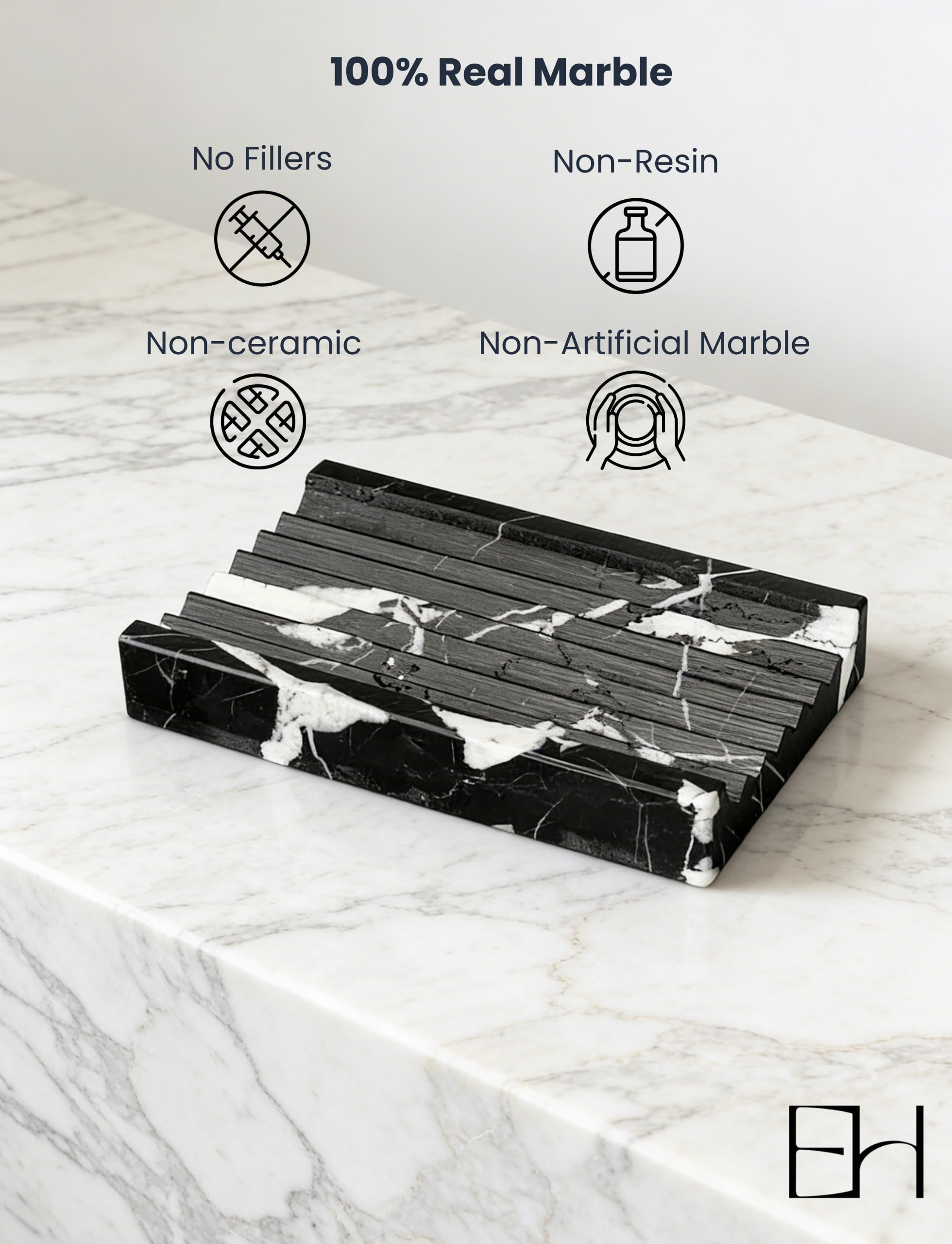 Jabonera de mármol natural para ducha con pies antideslizantes de silicona, bandeja de secado de piedra, protector de jabón de barra, recipiente para accesorios de decoración de baño (marquina