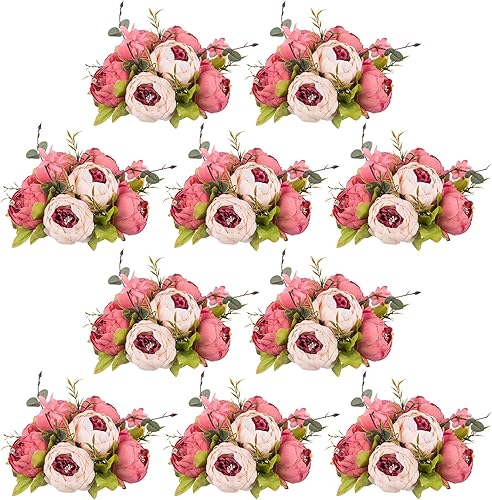 NUPTIO Bolas de flores para centros de mesa 10 piezas de 9.4 pulgadas de diámetro rosa oscuro peonía artificial arreglo de bolas de flores falsas