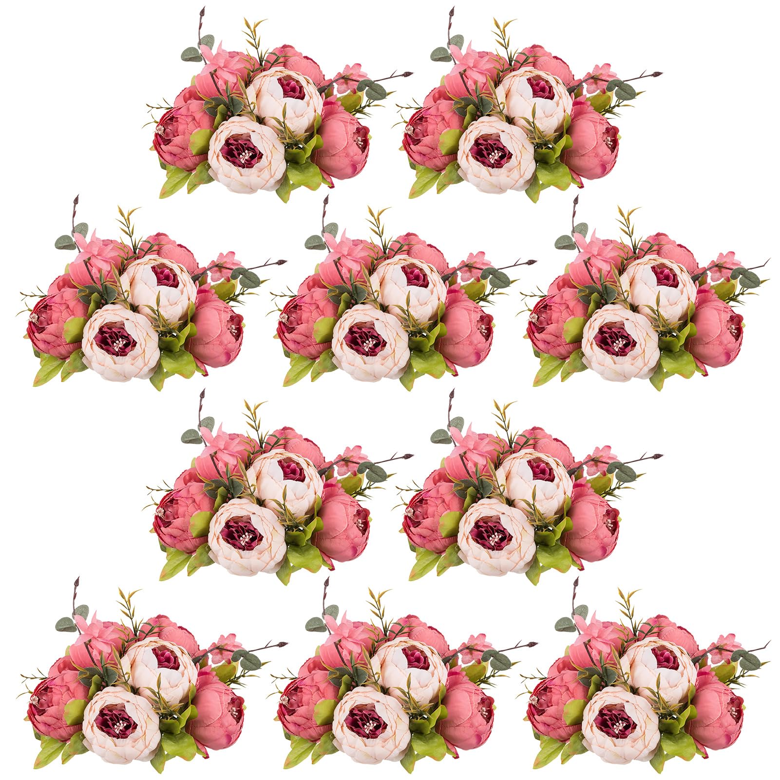 NUPTIO Flower Balls Flowers for Centerpieces: 10 Pcs 9.4 inch Diam Dark Pink Artificial Peony Fake Flower Ball Arrangement Bouquet Wedding Centerpieces for Tables Wedding Centerpiece Decorations