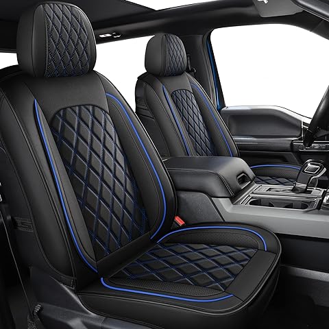 MIROZO Seat Covers Full Set, Car Seat Covers Blue Faux Leather Seat Covers Automotive Seat Covers Car Seat Protector for SUV Pick-up Truck Sedan,Driver Seat Cover Universal Fit (Black and Blue)