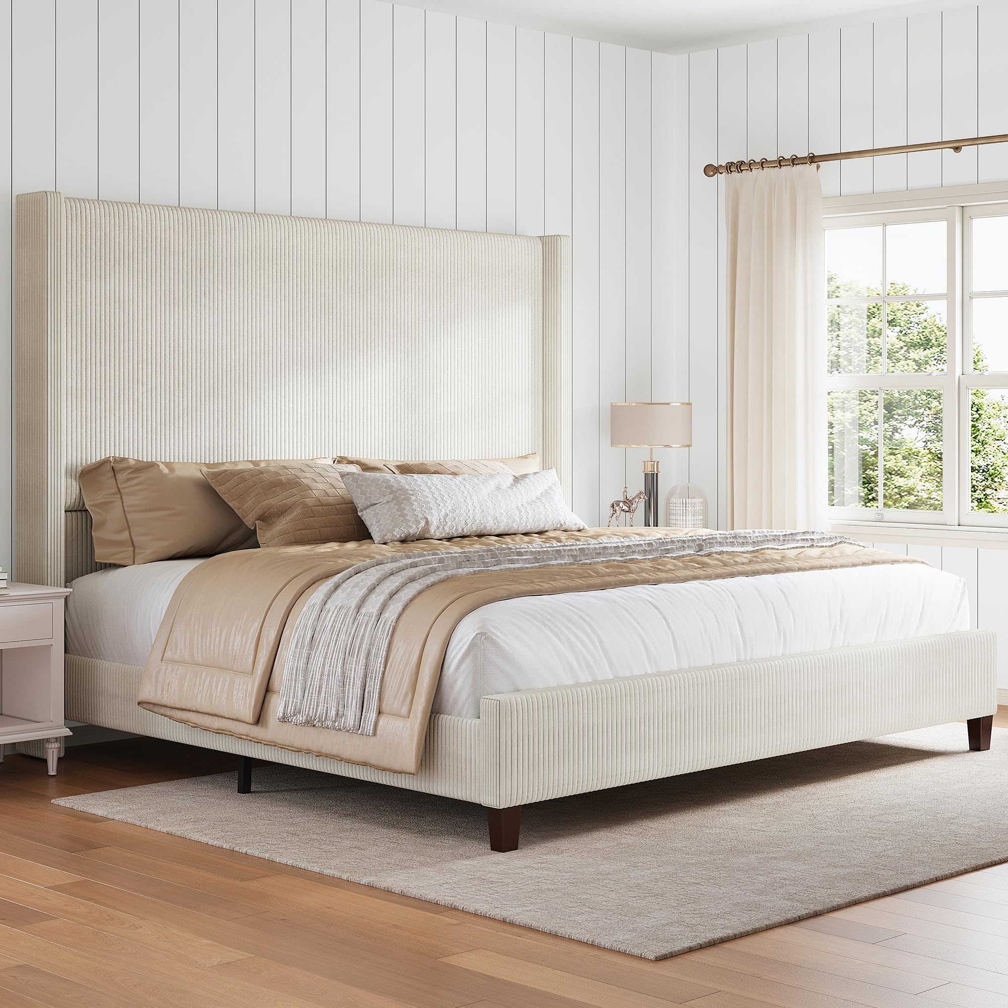 HOWE Upholstered King Size Bed Frame with 61' Tall Wingback Headboard