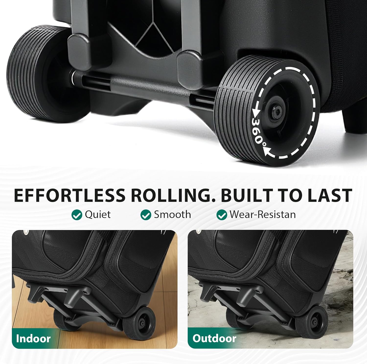 Double Roller 2 Ball Bowling Bag with Separate Shoe Compartment for Bowling Shoes (Up To US Mens Size 15) and Oversized Accessory Pocket, Retractable Handle - Extends to 40"