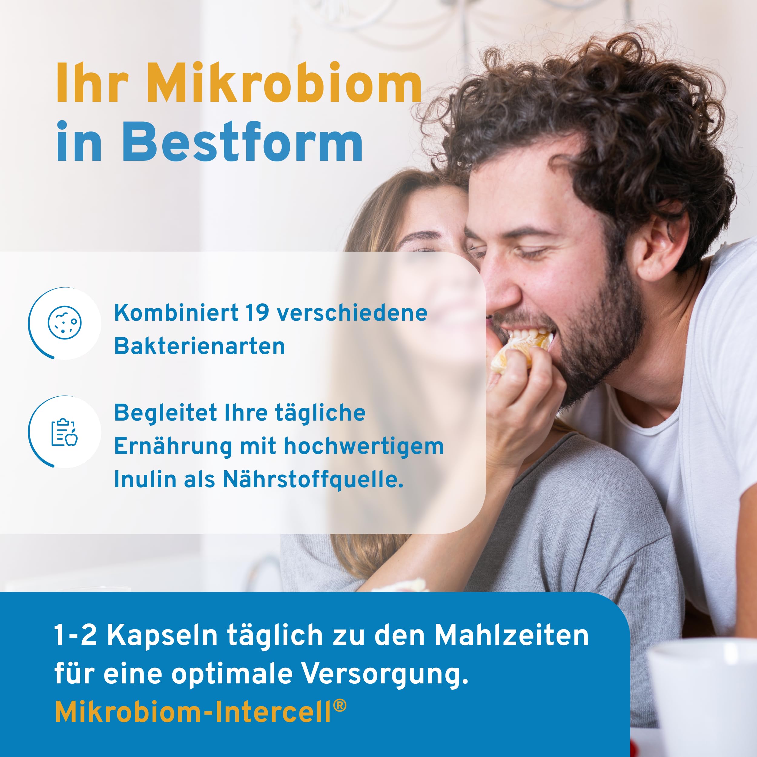 Mikrobiom Intercell (Probiotika) - 33 Bakterienstämmen hochdosiert mit Inulin (90 Kapseln) - Für den Aufbau des Darms mit den wichtigsten Milchsäurebakterien - 25 Mrd. KBE je Kapsel - laktosefrei