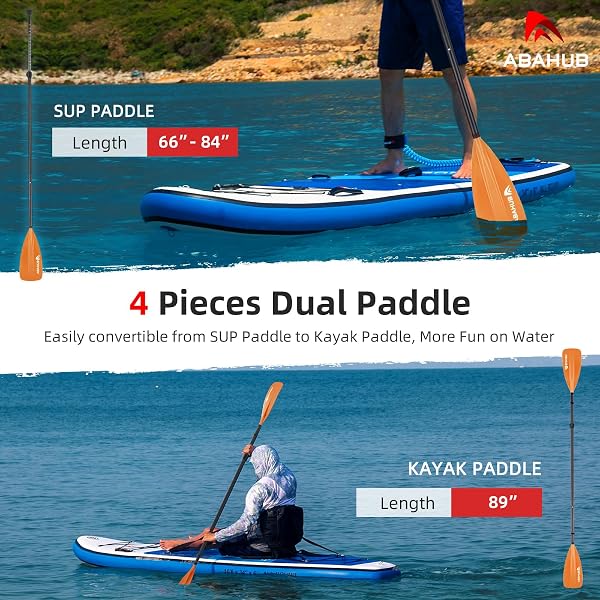 Abahub 4ピース カーボン カヤックパドル/SUP パドル 調整可能 スタンドアップパドルボード 軽量 カーボン シャフト プラスチック ブレード - 3