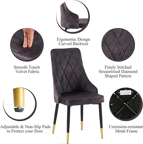 Miniatura 3 de NORDICANA Juego de 4 sillas de comedor tapizadas de terciopelo, sillas laterales negras sin brazos con patas de metal para cocina del hogar